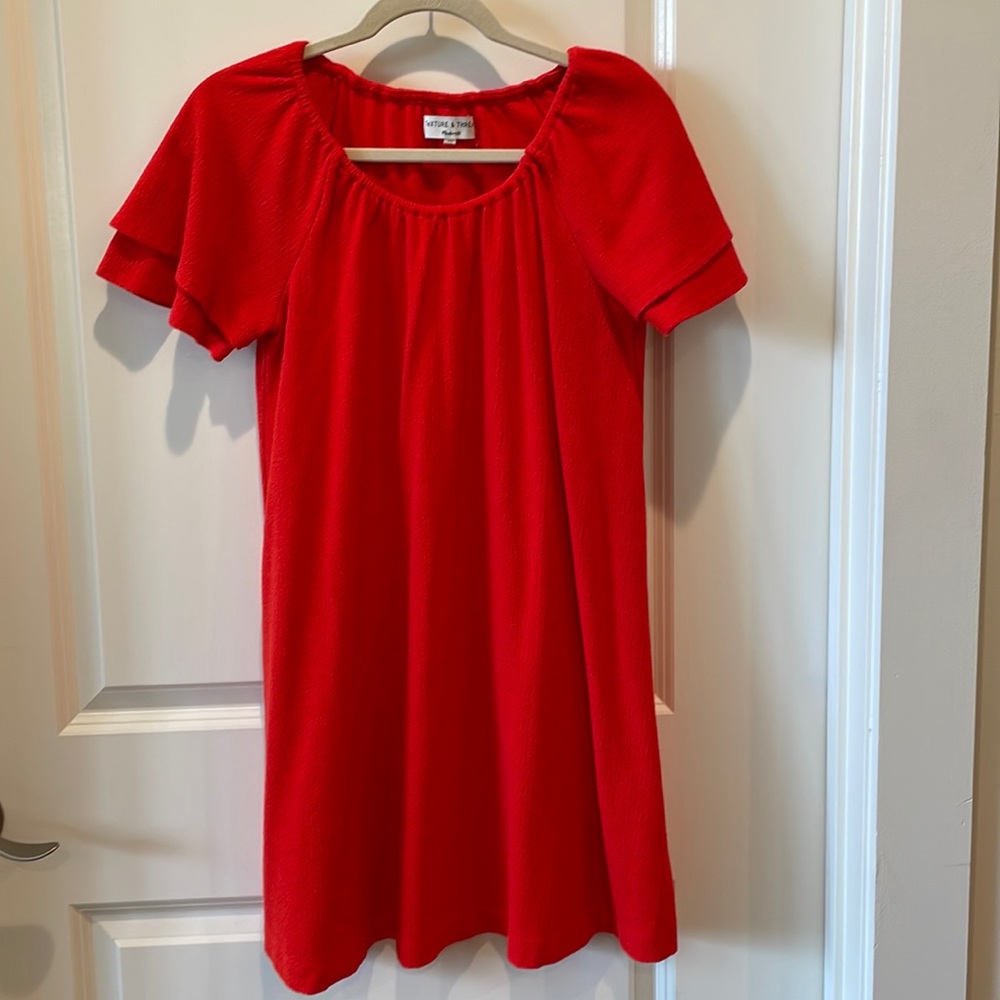 Madewell red flutter sleeve dress (size small)